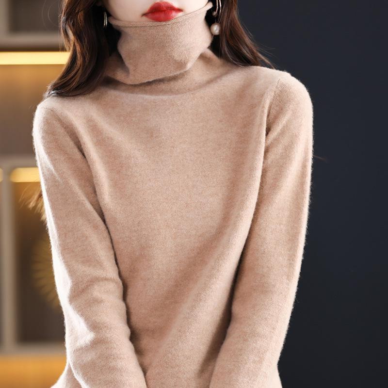 Dámský kašmírový rolák – Jednobarevný, krátký střih, jednoduchá pletenina, 100% vlna pro podzim a zimu.