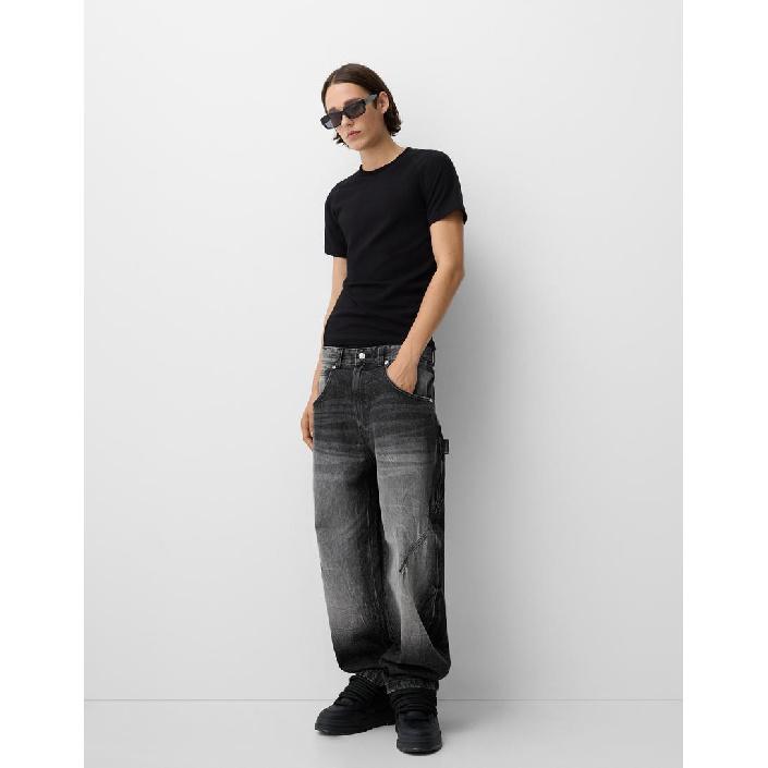 

Mid-rise retro slim-fit fashion jeans, loose wide-leg denim pants for men XL чорний