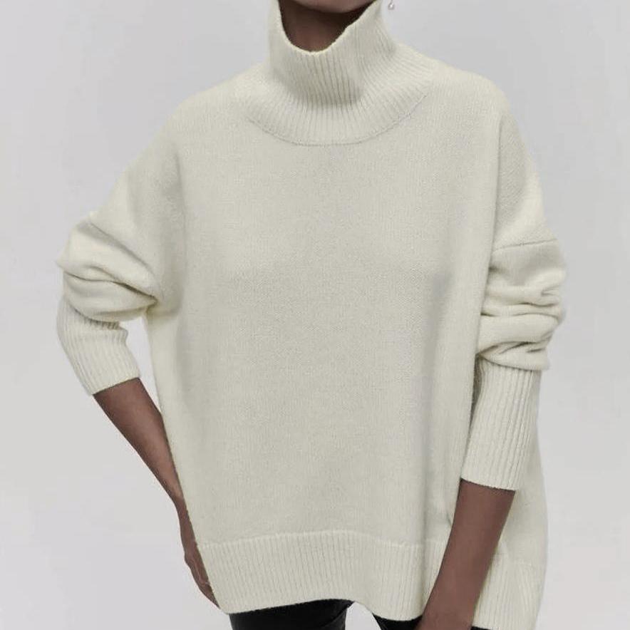 Women's Turtleneck Sweater Loose Solid Color Pullover Knitwear Thick Warm Knit Top Autumn Winter