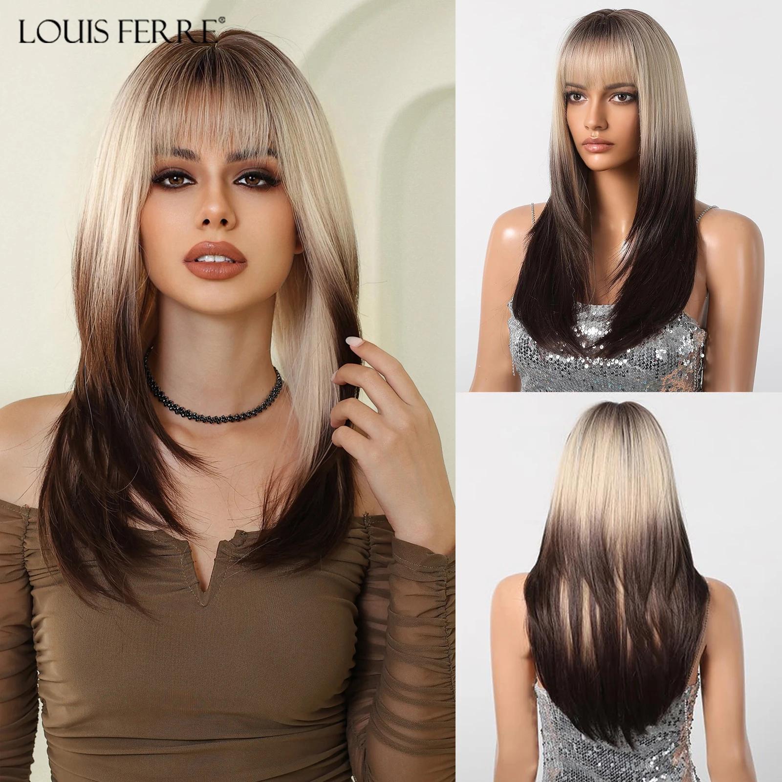 

LOUIS FERRE Ombre Красный Черный Косплей Парики для Женщин Длинные Прямые Многослойные Синтетические Парики С Челкой Лолита Вечерние Жаростойкие Натуральные Волосы