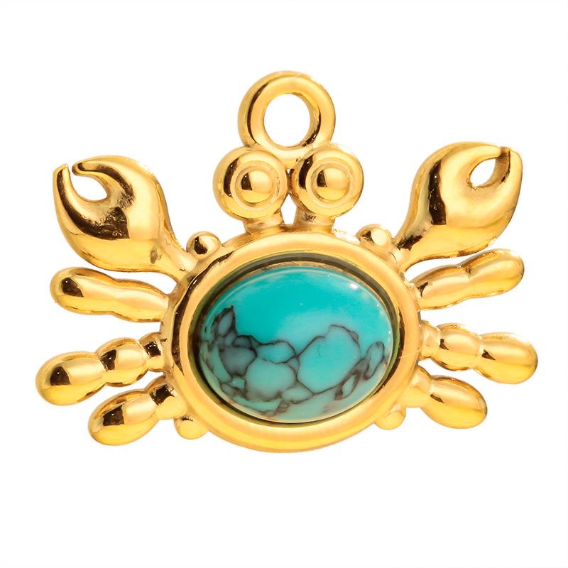18K Stainless Steel Crab Pendant Necklace with Blue Turquoise for Women - Ocean Series DIY Jewelry Making