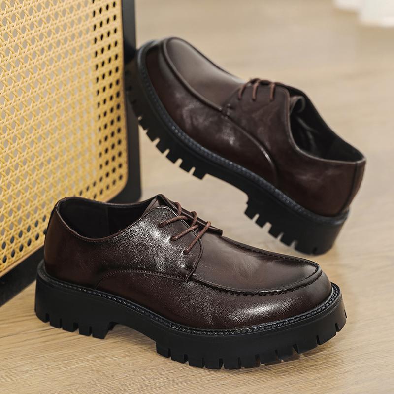 Men's Casual Business Leather Shoes Mens Lace-up Thick Sole Heightened Shoe Men Trendy Wedding Derby Shoes