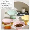 Flower Shape Ceramic Cat Bowl Anti-Tip Tall Footed Pet Food Water Feeders Anti-Slip Oblique Mouth Elevated Cat Bowl