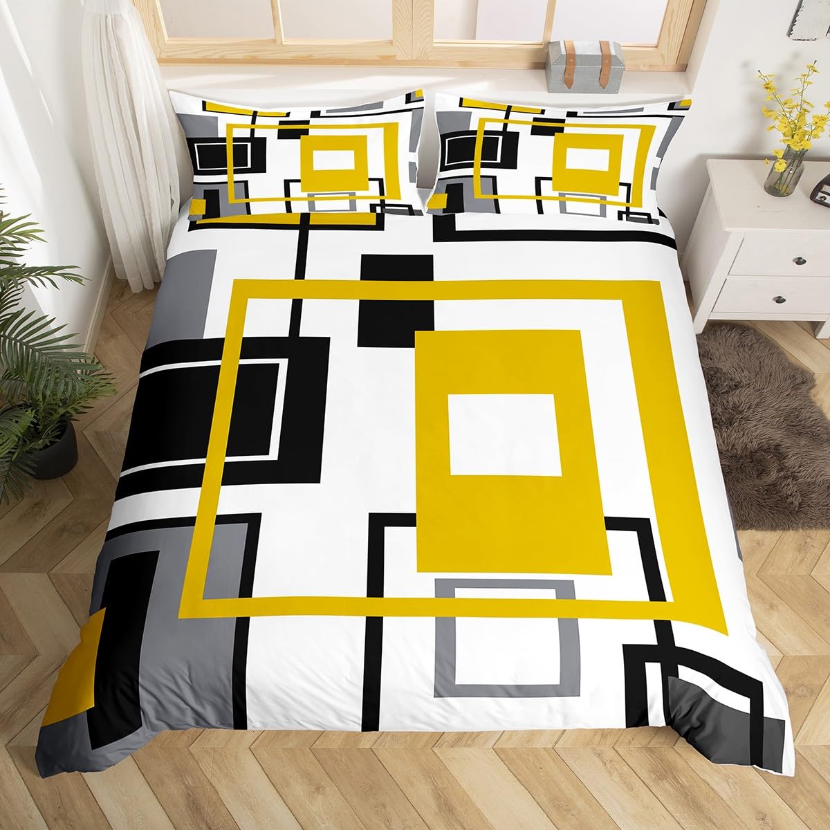 

Geometry Grid Soft Duvet Cover Twin Ful Quen Geometric Square Warm Comforter Cover Modern Abstract Lines Beding Set featuring 2 Pilow Case 120*200cm Single