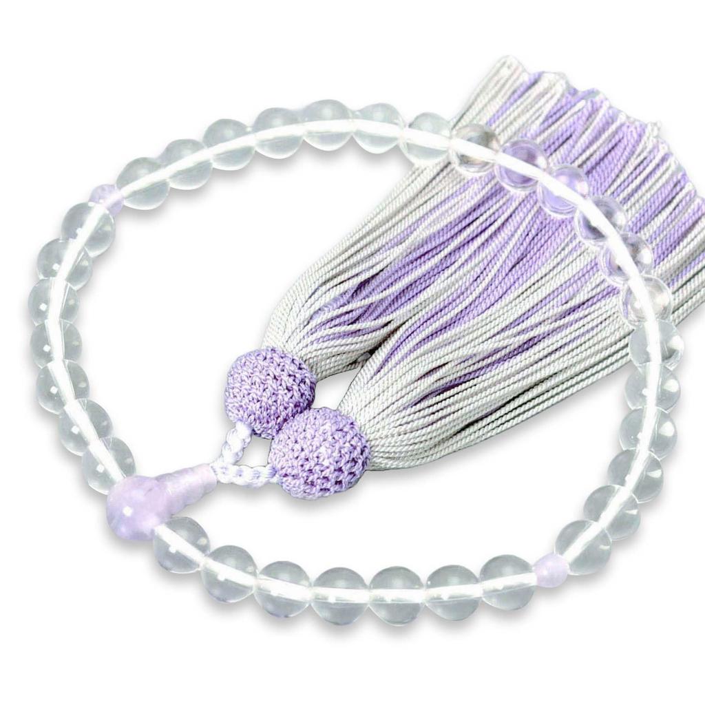 Women's Kyoto Buddhist Prayer Beads, featuring crystal beads, Fujiun stone, and a silk tassel with a colorful tassel. Suitable for all sects. Perfect