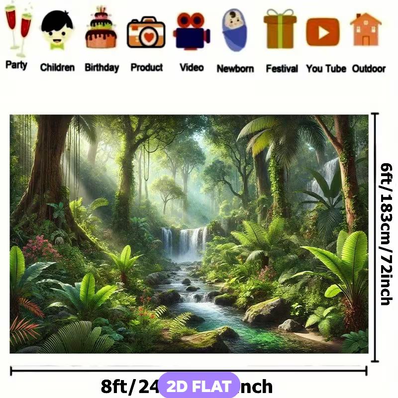 2D Rainforest Waterfall Backdrop for Safari & Jungle Themed Party Decoration