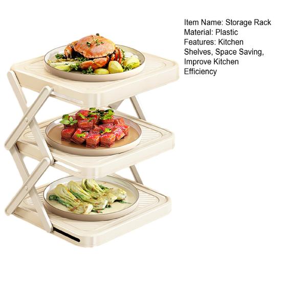Plate Storage Rack Three-Tier Foldable Kitchen Organizer with Open Access Design Space-Saving Collapsible Food Display Rack for Parties And Buffets