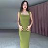 2025 Women's Sleeveless Square Neck Solid Color Bodycon Midi Dress