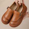 Fashion Original Natural Leather Shoes for Women Vintage Comfort Round Toe Buckl Flats Woman Slip On Orthopedic Loafers Ladies Moccasins