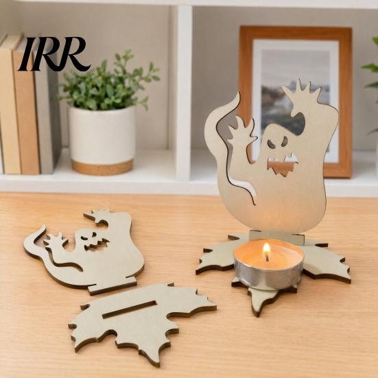 Stable Tea Light Base Halloween Ghost Candle Holder, Solid Wood Stand, Maple Leaf Decorative Holder Candlestick, Projection Stand for Spooky