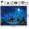 Starlight Christmas Scene Background Fabric - The Holy Family and the Three Kings In the Desert Manger, Made of Polyester