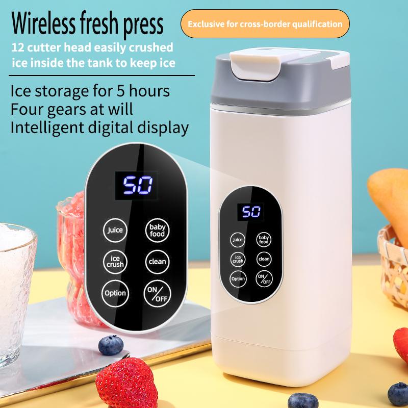 

2025 Household Multi-Functional Electric Blender Rechargeable Portable Juicer 420ml Digital Display Fruit Juicer Cup 12-blade білий