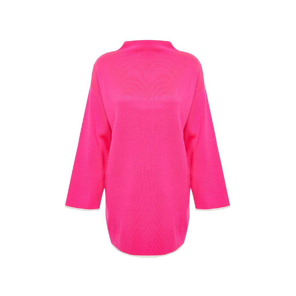 Pulover de tricot cu mânecă spaniolă cu guler verde Tctaw23ak00002