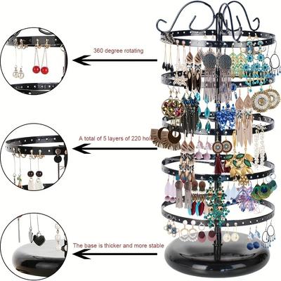 Metal 5-layer Rotating Jewelry Rack Desktop Jewelry Studs Earrings Storage Holder Adjustable Jewelry Organizer Display Rack