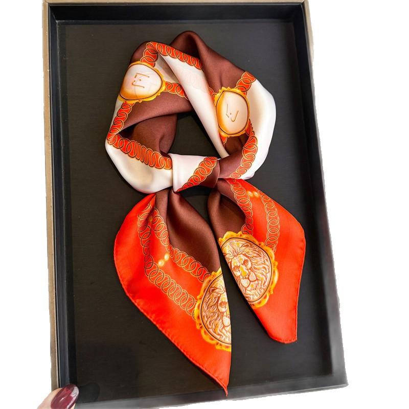 New plaid imitation silk printing silk scarf square scarf high-end shawl sunscreen neck professional scarf headscarf scarf