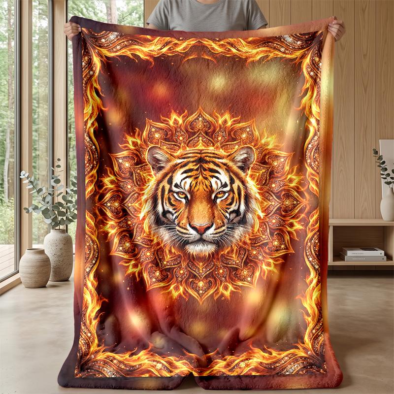 Flaming Tiger Artwork 1 Theme Blanket Lightweight Warm Flannel Blanket Decorative Throw Blanket for Home Decoration
