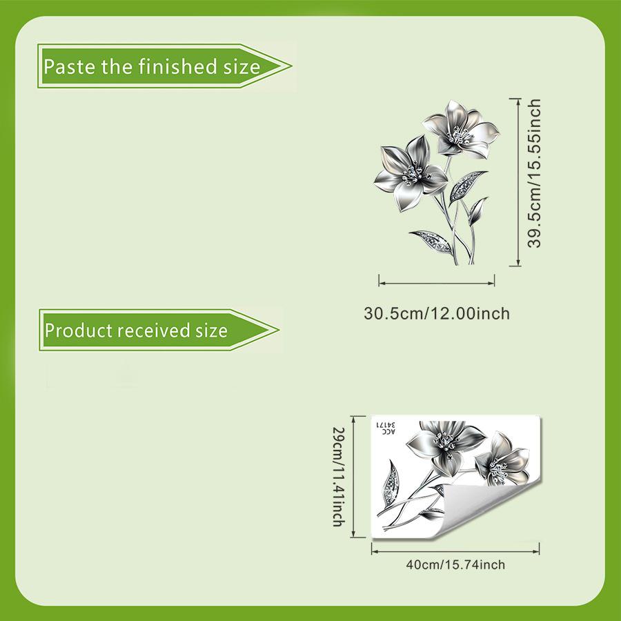 Self-adhesive Waterproof Refrigerator Stickers Silver Grey Flowers Light Luxury for Kitchen Fridge Door