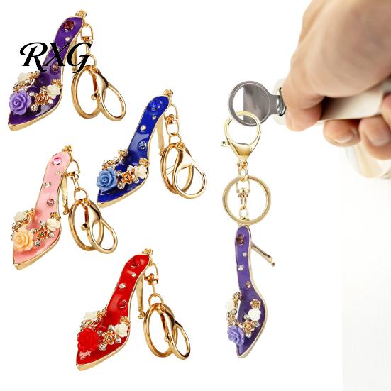 Car Key Holder Rhinestone Rose High Heel Keychain, Sparkling High-Heeled Shoes Ring, Purse Charm Bag Backpack Hanging Decor Charm, Gift for Women