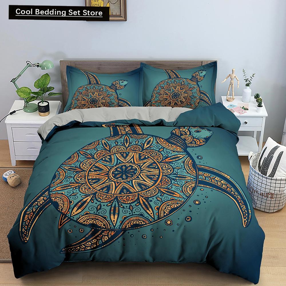 Sjøskilpadde Dynetrekksett Putetrekk Havdyr Skilpadde Sengetøysett Queen Twin Barn Hjemmetekstiler Kart Korall Dynetrekk King