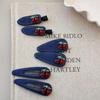 Women's Denim Fabric Red Cherry Bangs Pin Snap Clip
