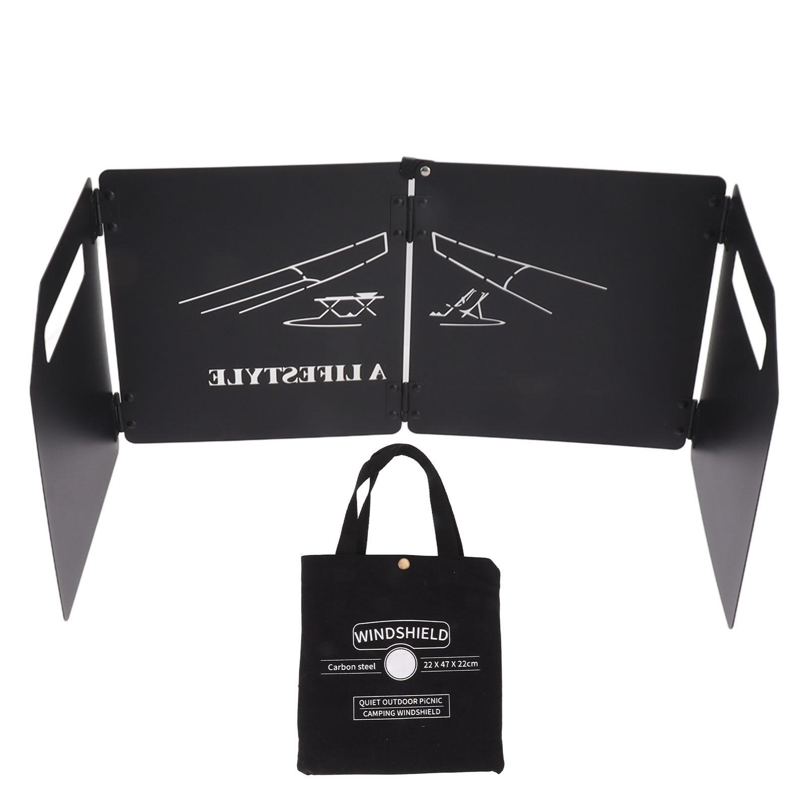 

4 Plates Folding Stove Windscreen with Handle Thicken Oilproof Carbon Steel Camping Stove