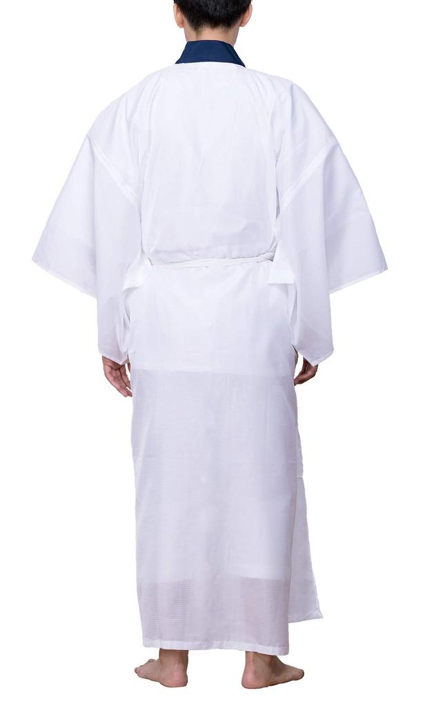 Long undergarment for with half for men white background x blue [KYOETSU] summer, silk, washable, undergarment, collar, (L, collar)
