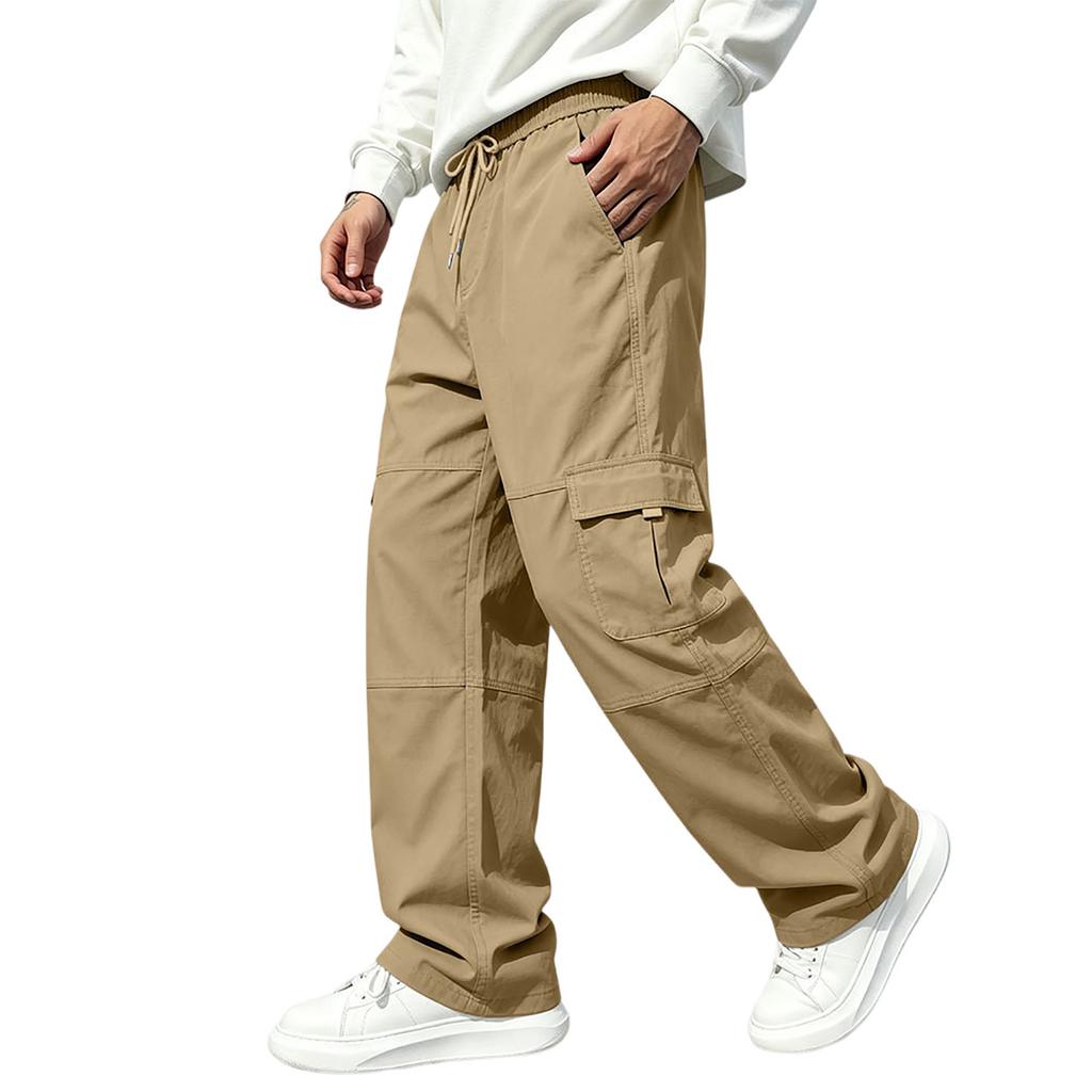 Herren Cargo-Hose Elastischer Bund Mehrere Taschen Gerade Weiter Beinteil Lässig