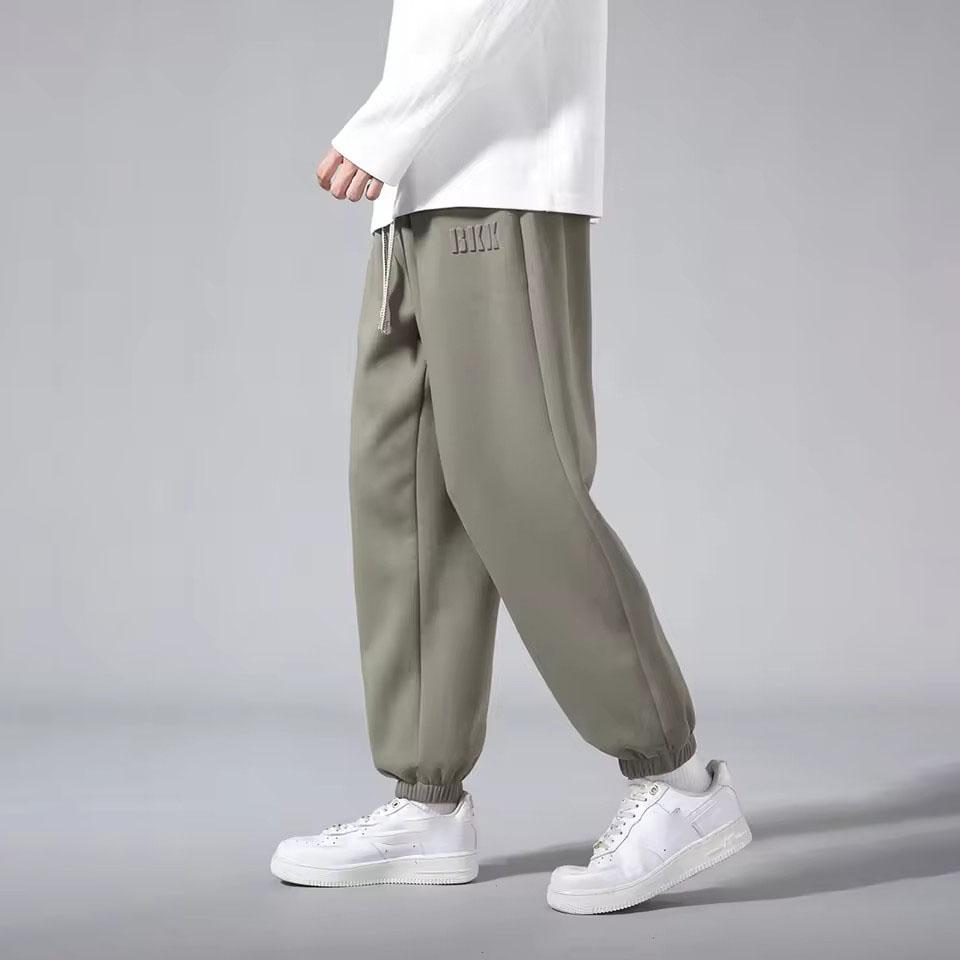 Spring Men's Solid Color Lace-up Letter Print Loose Cuff Casual Pants