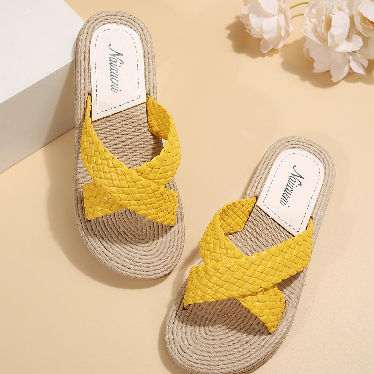 

Сандалии на платформе, женские тапочки на высоком каблуке, летняя обувь Zapatillas, модные тапочки на танкетке, черные домашние шлепанцы для купания, Pantufa 42 жёлтый