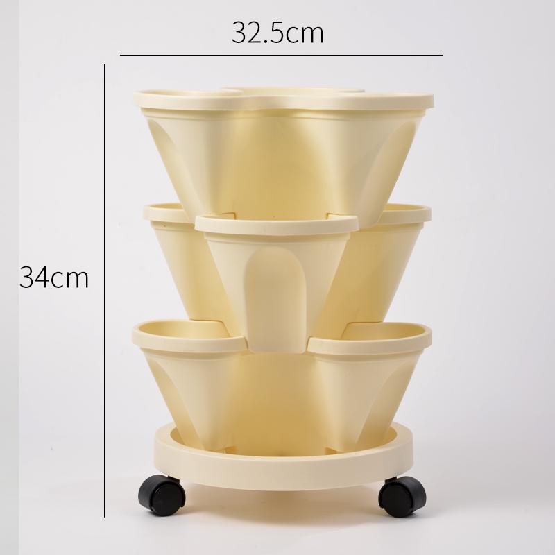 Three Dimensional Multi-layer Flowerpot with Roller Family Balcony Vegetable Fruit Growing Plastics Flower Shaped Flowerpot