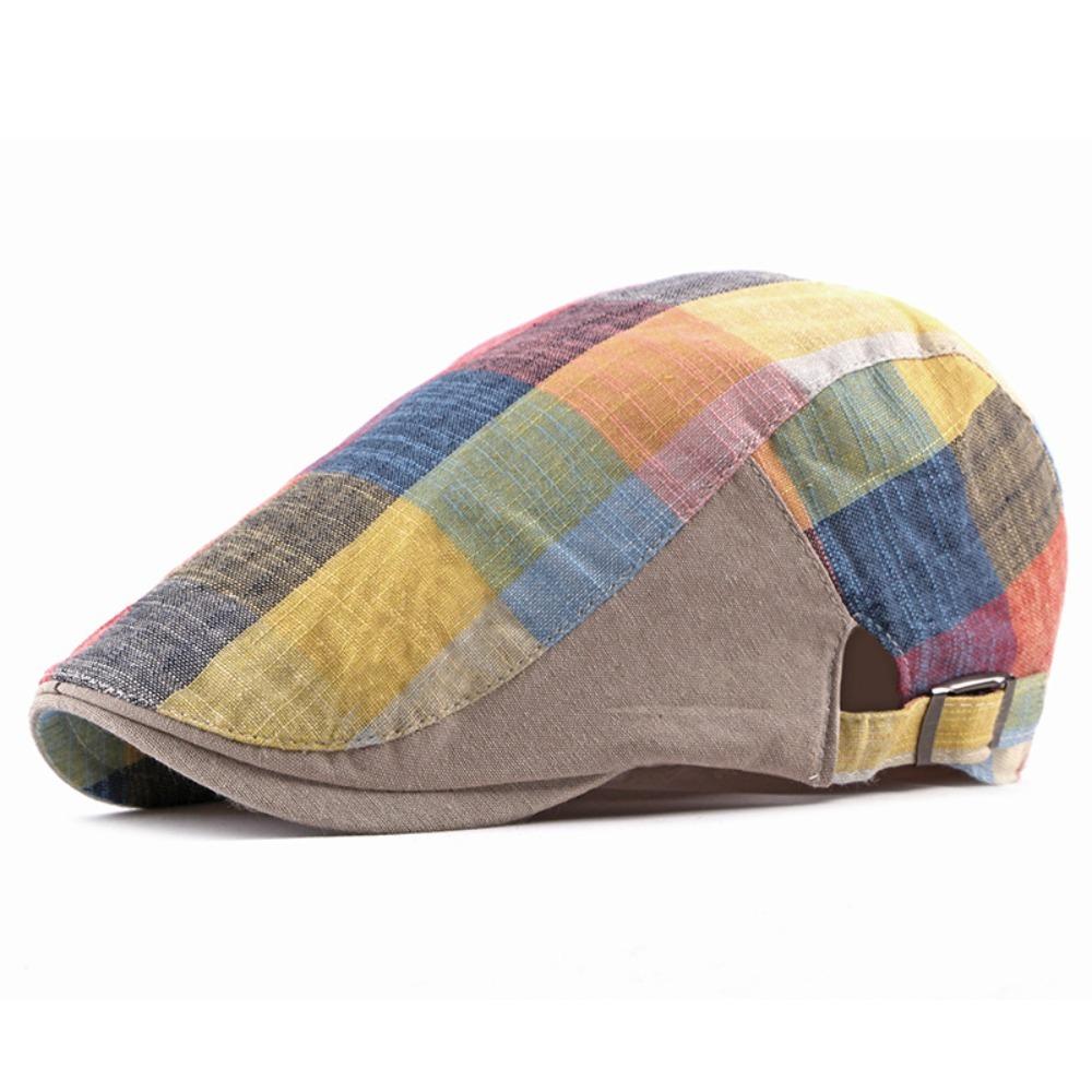 

Unisex Colorful Plaid Berets Button Adjustable Soft Flat Caps Breathable Thin Painter Caps for Men Women