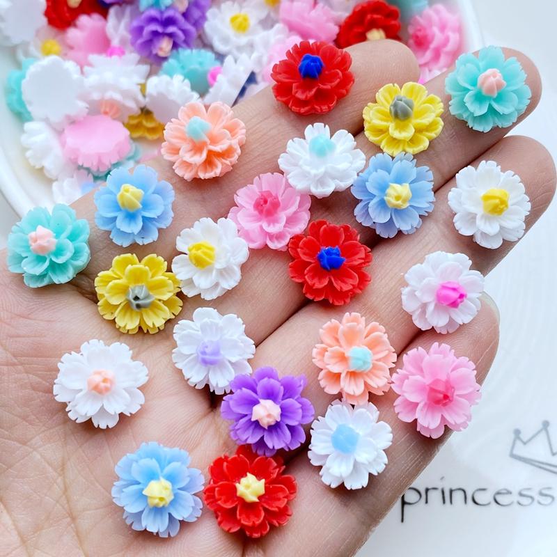 60Pcs New 12mm Cute Mini Flower Flat Back Resin Cabochons Scrapbooking DIY Jewelry Craft Decoration Accessorie
