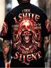 Men's Skull Full Back Print Short Sleeve T-Shirt Hardcore Dark Style Casual Top A Fashionable and Perfect Gift