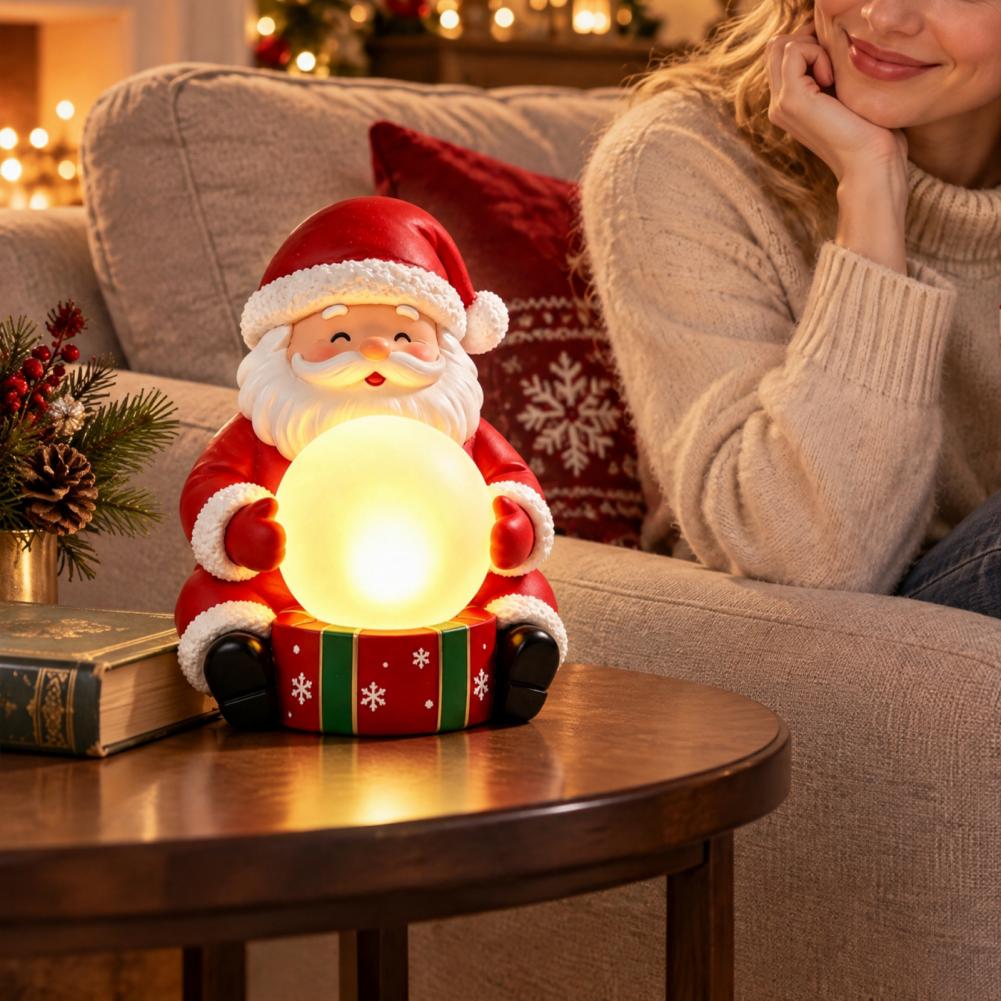 Christmas Craft for Window Light Up Santa Claus Figurine with Glowing Ball Warm Night Light Christmas Statue Festive for Home