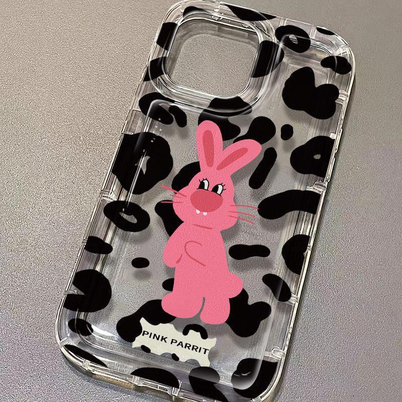 Cartoon leopard print rabbit apple 15 mobile phone case iphone14promax transparent soft glue 13/12/11 anti-drop xr