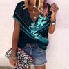 Women's Top Summer New Fashion Rose Flower Sparkling Butterfly Printed Casual Zipper V-neck Short Sleeve Top