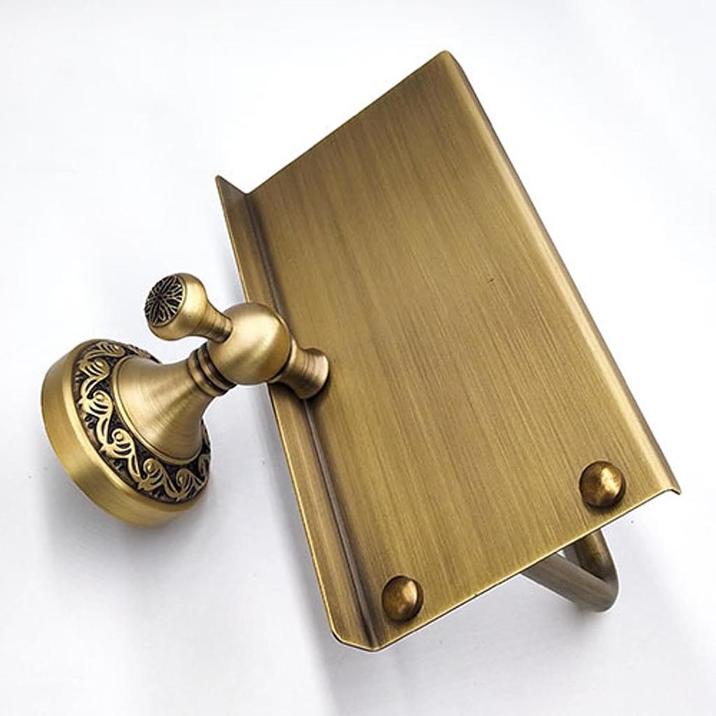 Toilet Paper Holder with Phone Shelf, Bathroom Toilet Paper Roll Holder Antique Bronze Brass Wall Mounted Bathroom Hardware Accessories,Pattern