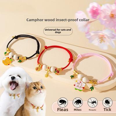 Cat Camphor Wood Insect Repellent Decoration Lucky Cat Collar Dog Small Bell Neck Ring Festive New Year Pet Collar