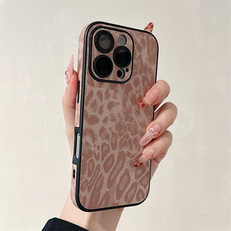 Luxury Colorful Leopard Pattern Leather Phone Case For iPhone 16 15 14 Plus 13 12 11 Pro Max Matte Shockproof Soft Bumper Cover