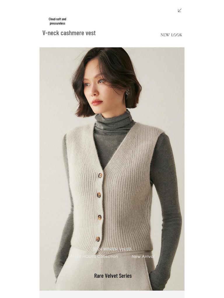 New 2024 Autumn/Winter Women's Cashmere Knitted Vest – Short, Sleeveless Sweater Cardigan