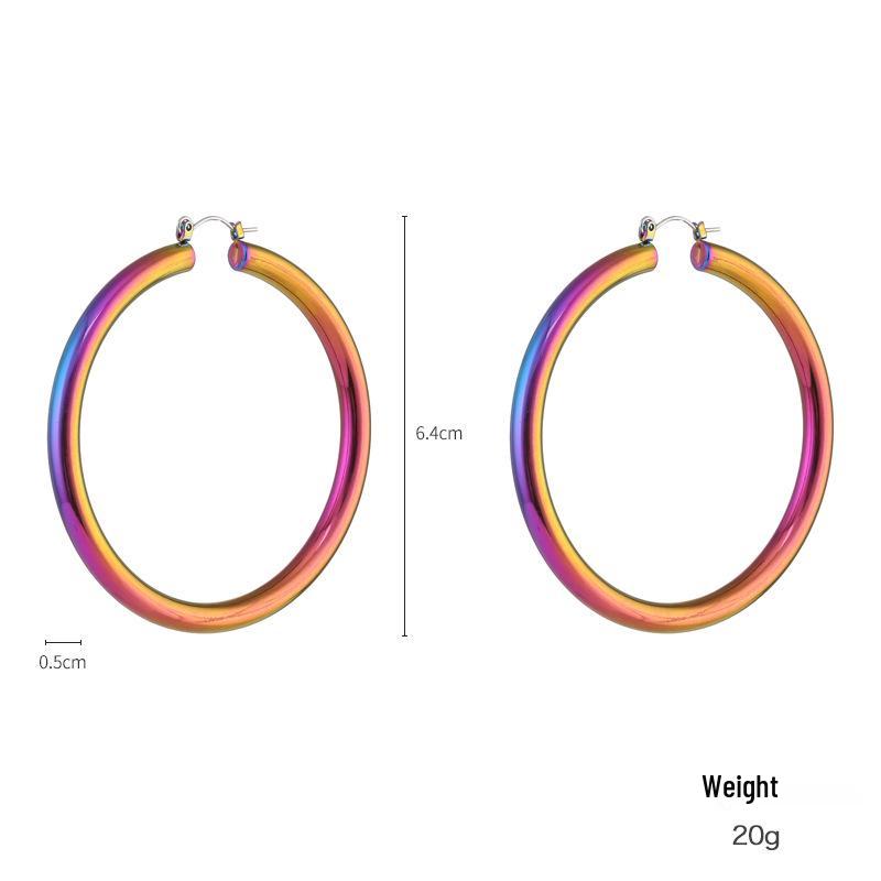 Kenjie Iridescent Electroplated Classic Hoop Earrings for Women - Colorful Punk Retro Style.