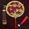 Traditional Chinese Bride Group Fan Handheld Flower Pattern Hanfu Fan Vintage Bridal Wedding Fan