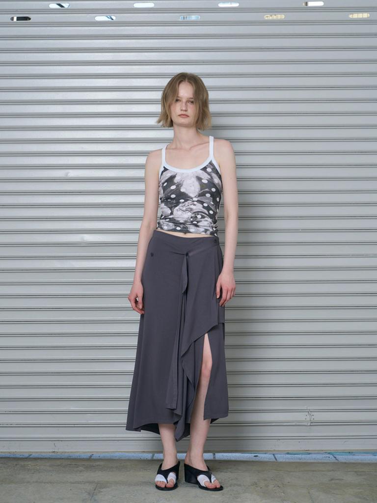 Lami Drape Button Long Skirt (Charcoal)
