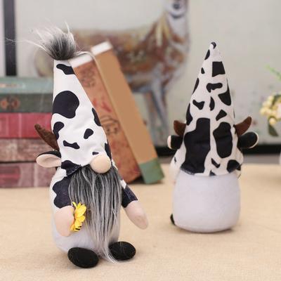 2Pcs Cow Gnome Doll Black And White Pattern Soft Plush Faceless Gnome Ornament for Home Decorations