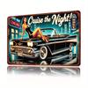 Iron Wall Sign  Vintage Night Patrol Retro Metal Poster with Classic Car  Neon Lights WallMounted Home Decor for Cafe Res
