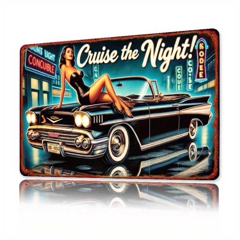 

Iron Wall Sign Vintage Night Patrol Retro Metal Poster with Classic Car Neon Lights WallMounted Home Decor for Cafe Res 20x30cm（7.8x11.8inch）