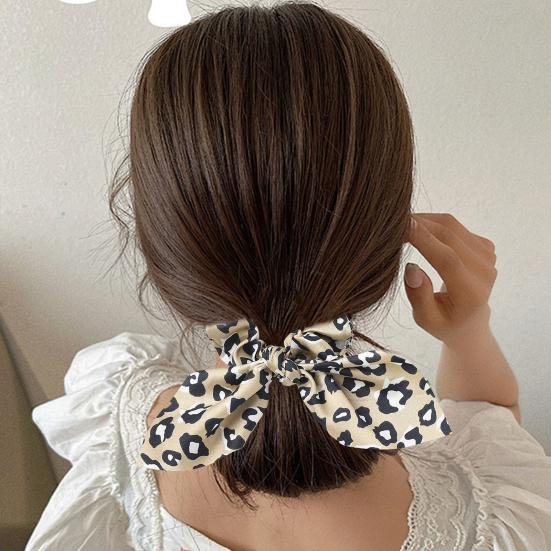 Kaninøre Hårring Leopardtrykk Glatt sateng hårslips Høy elastisk hodebunnsbeskyttelse Hår Scrunchie Hårtilbehør