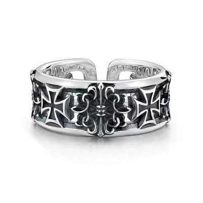 Men's Vintage Cross Open Ring Gothic Punk Style Retro Hip-Hop Punk Adjustable Finger Ring Gift for Friends Lover