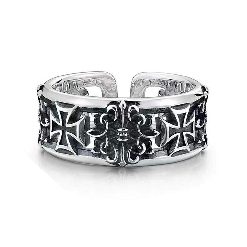Men's Vintage Cross Open Ring Gothic Punk Style Retro Hip-Hop Punk Adjustable Finger Ring Gift for Friends Lover