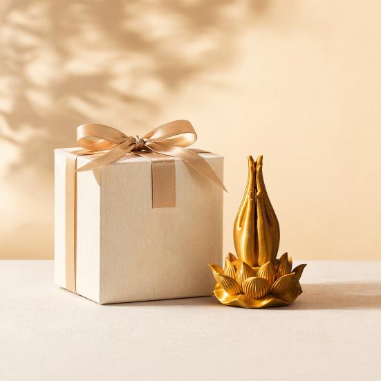 Stabile Lotusstatue 3D-gedruckte Buddha-Hand und Blume Ornament, Sockel Imitation Goldoberfläche Ornament Statue, Chinesischer Stil Zen Dekoration für
